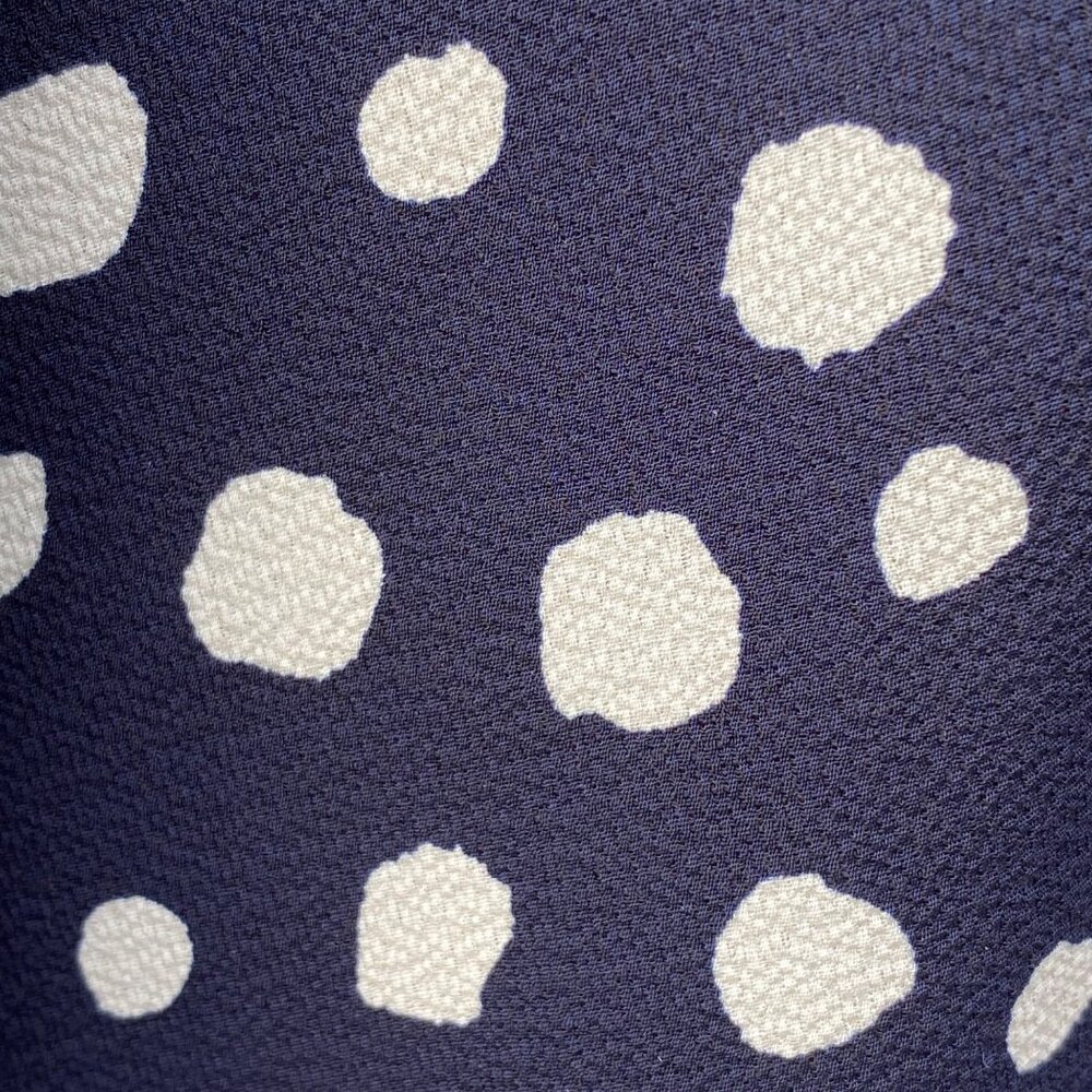 Navy Blue Polka Dots Mini Dress Tunic Top Women Size M  Bell Long Sleeve Cut Out - Picture 8 of 15
